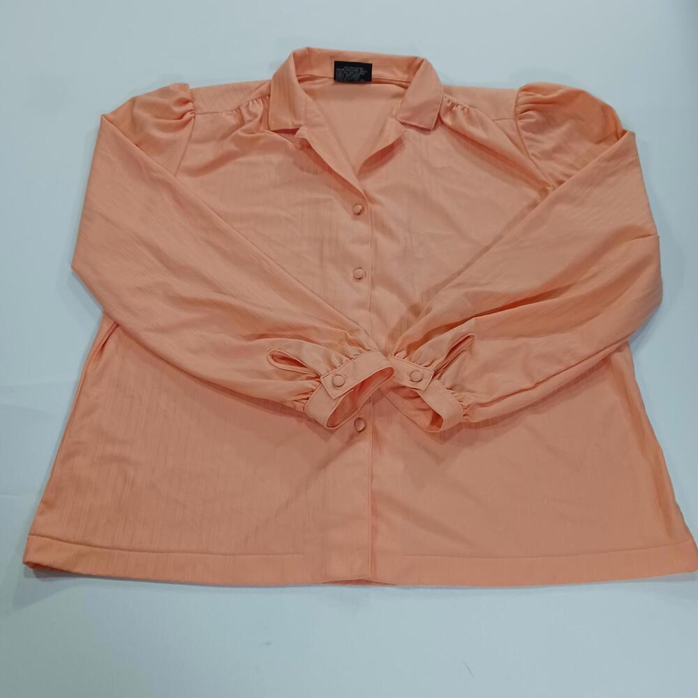 Vintage 70s Joren San Francisco Women’s Orange Full Button Collar Blouse Size 18
